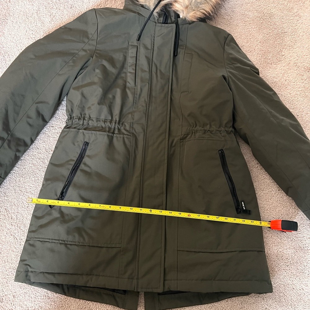 Nine West Fur Trim Hooded Parka Coat Green - Picture 7 of 12